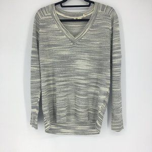 Anthro Moth Gray Striped VNeck Sweater Size Large